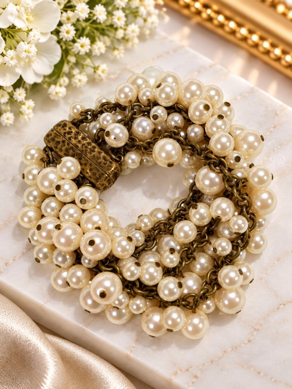 Chico's Vintage-Inspired Pearl Cluster Bracelet – Elegant Women Fashion Jewelry